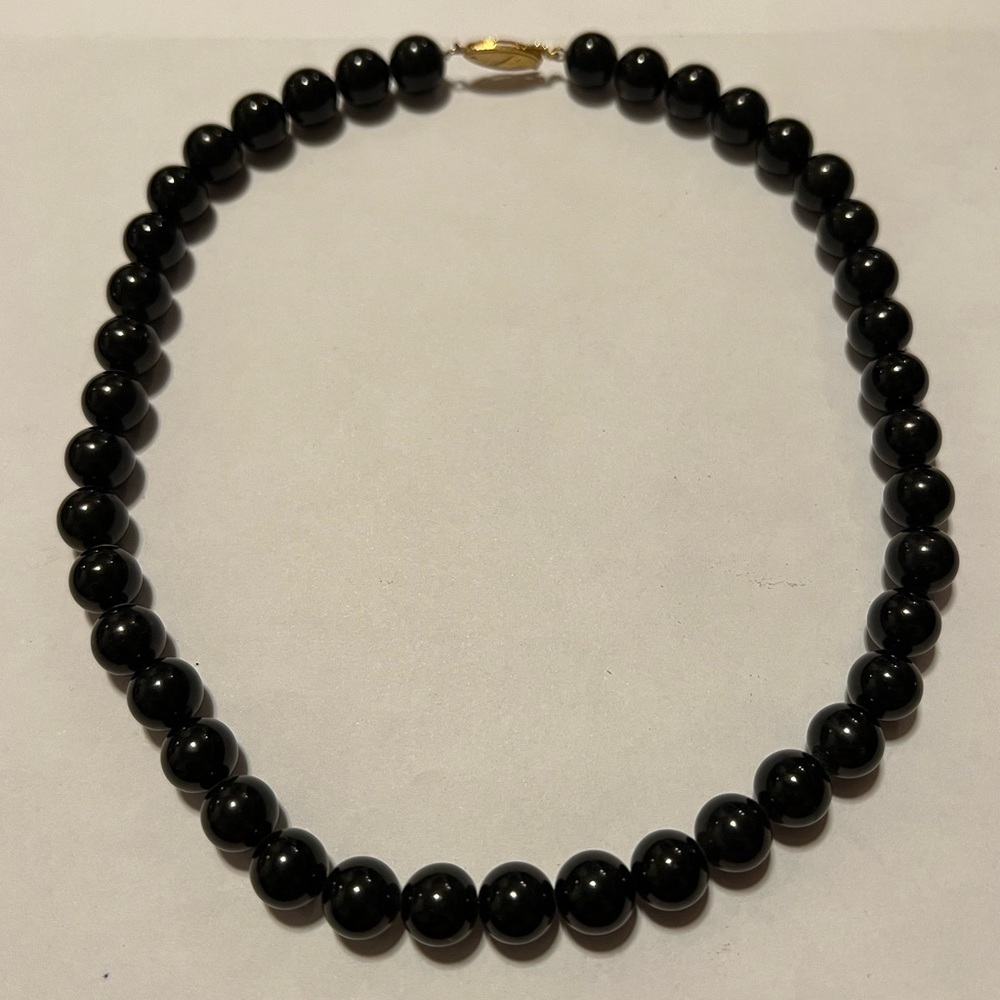 Vintage Silver stamped black glass necklace